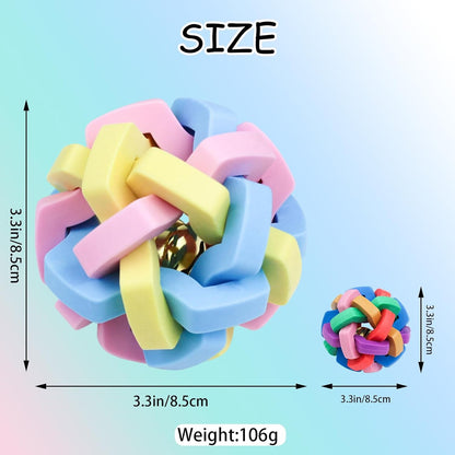Rubber Dog Balls – 8.5 cm Colorful Bouncy Braided Rubber Ball with Ringing Bell, Durable Bite-Resistant Toy for Teeth Cleaning, Training, and Interactive Play