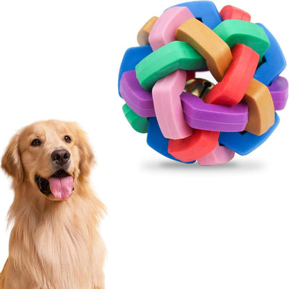 Rubber Dog Balls – 8.5 cm Colorful Bouncy Braided Rubber Ball with Ringing Bell, Durable Bite-Resistant Toy for Teeth Cleaning, Training, and Interactive Play