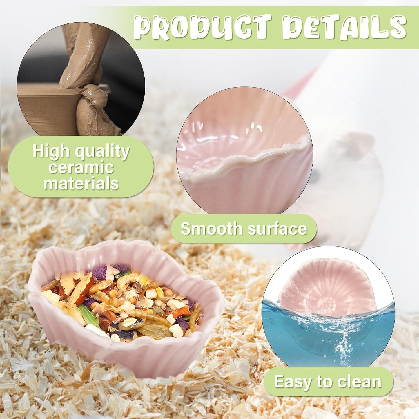 Small Ceramic Pet Hamster Bowl, Easy to Clean Anti Flipping Hamsters Food and Water Bowl, Small Animal Bowls for Dwarf Hamster, Parrots