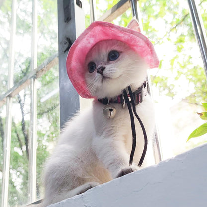 Adjustable Pet Sun Hat – Exposed-Ear Fisherman Cap with Rope Buckle for Puppies, Cats, and Small Dogs