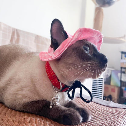 Adjustable Pet Sun Hat – Exposed-Ear Fisherman Cap with Rope Buckle for Puppies, Cats, and Small Dogs