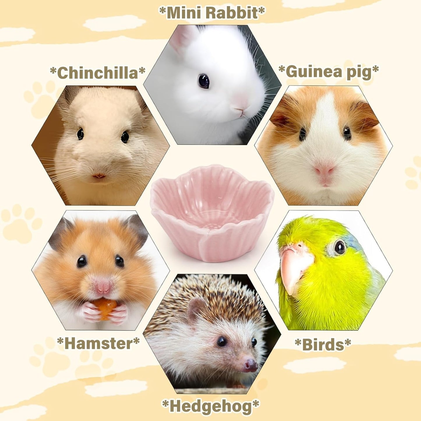 Small Ceramic Pet Hamster Bowl, Easy to Clean Anti Flipping Hamsters Food and Water Bowl, Small Animal Bowls for Dwarf Hamster, Parrots