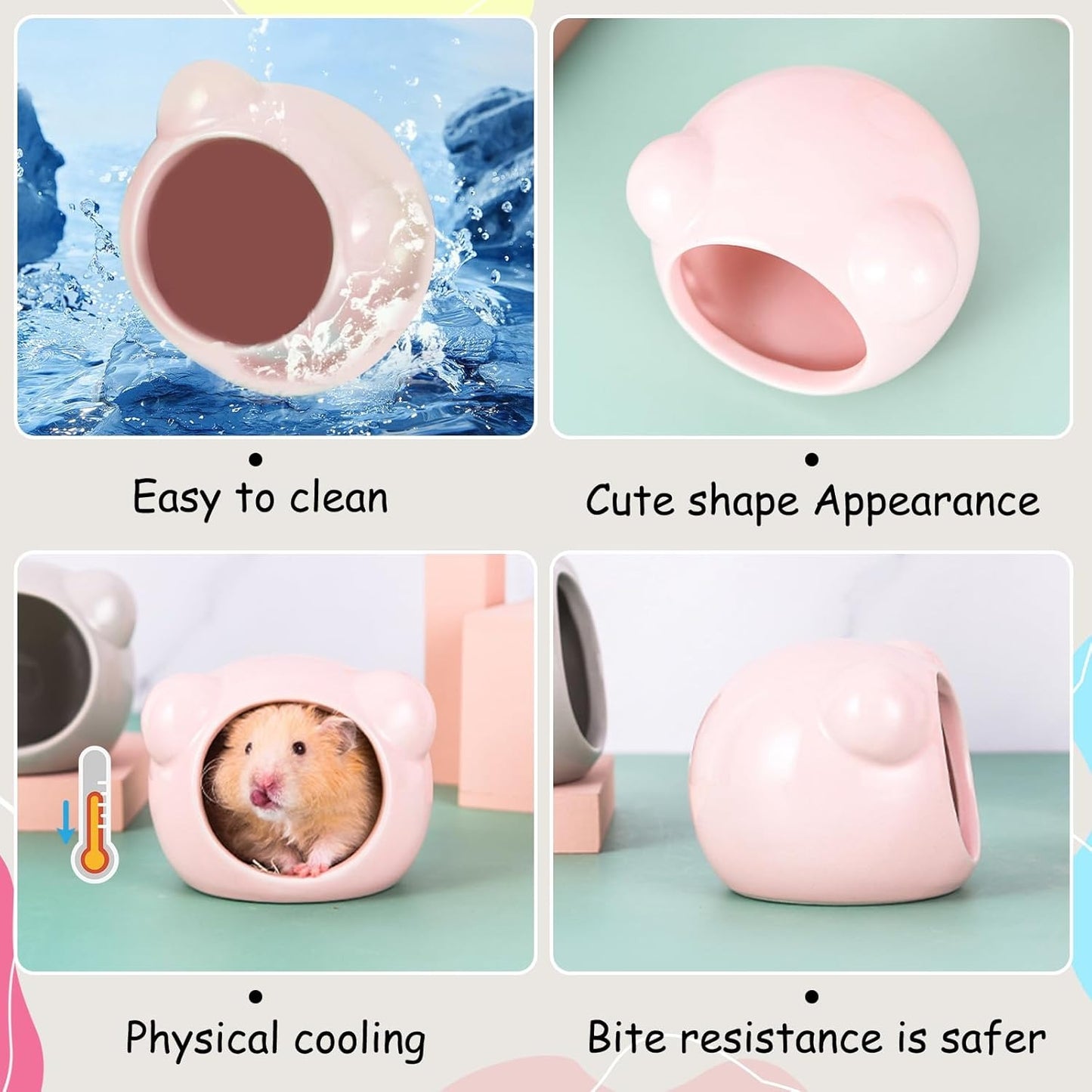 Mini Ceramic Hamster Hideout – Adorable Animal-Shaped Cave for Small Pets, Summer Cooling Shelter & Cage Decoration for Dwarf Hamsters