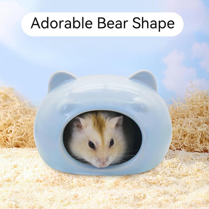 Mini Ceramic Hamster House – Adorable Bear-Shaped Cooling Cave for Dwarf Hamsters, Mice, and Small Pets