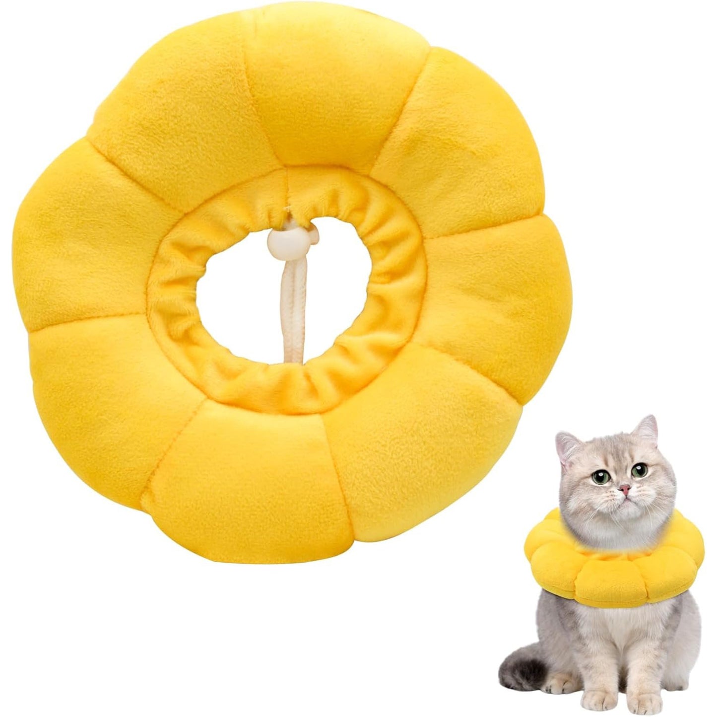 Sunflower Cat Recovery Cone – Soft, Adjustable E-Collar for Cats & Small Dogs, Gentle Post-Surgery Protection, Anti-Lick Pet Neck Pillow, Easy-Clean Design (Yellow)