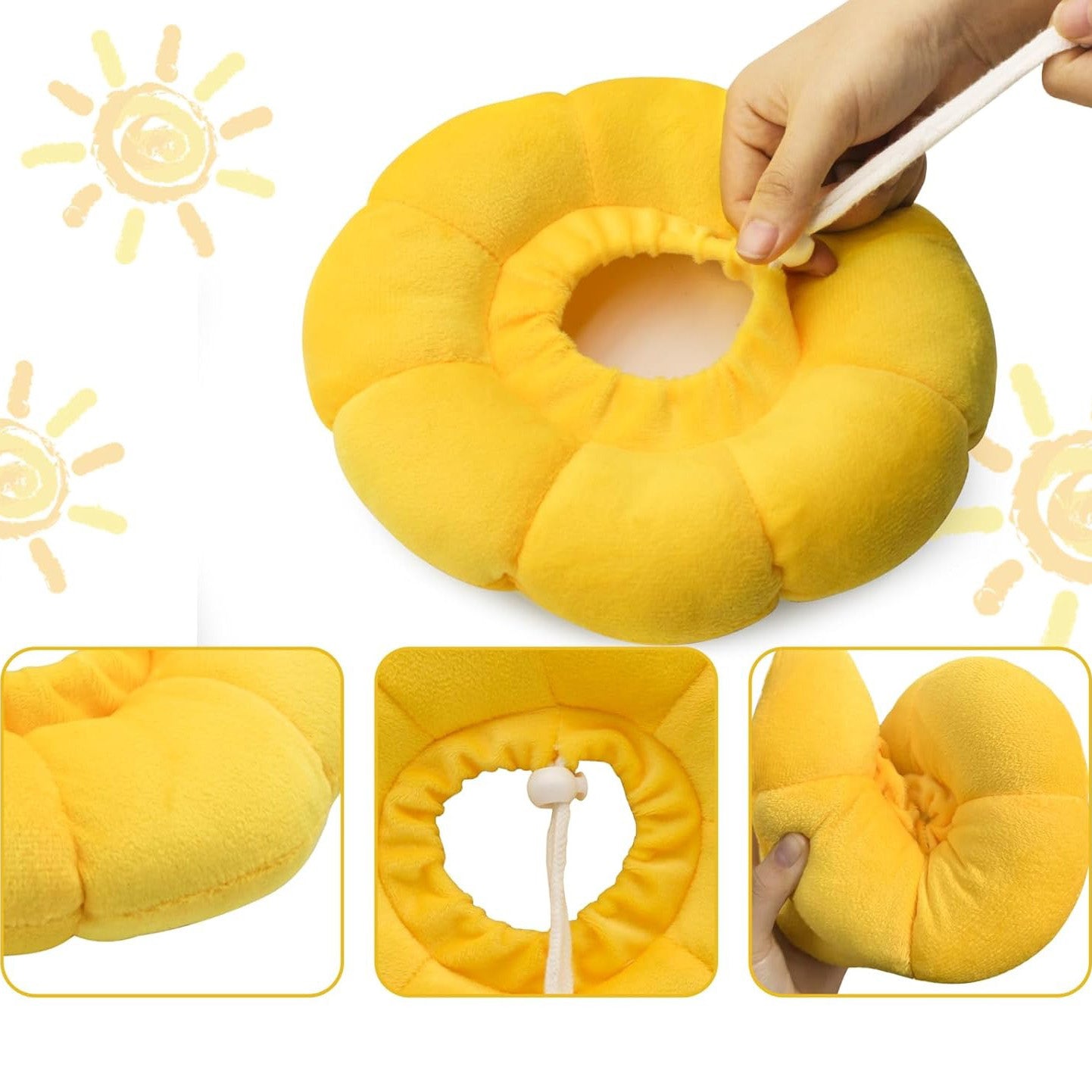Sunflower Cat Recovery Cone – Soft, Adjustable E-Collar for Cats & Small Dogs, Gentle Post-Surgery Protection, Anti-Lick Pet Neck Pillow, Easy-Clean Design (Yellow)