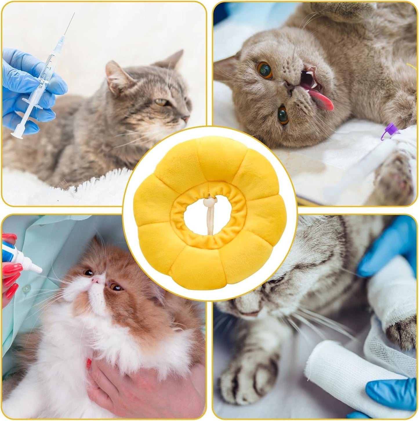 Sunflower Cat Recovery Cone – Soft, Adjustable E-Collar for Cats & Small Dogs, Gentle Post-Surgery Protection, Anti-Lick Pet Neck Pillow, Easy-Clean Design (Yellow)