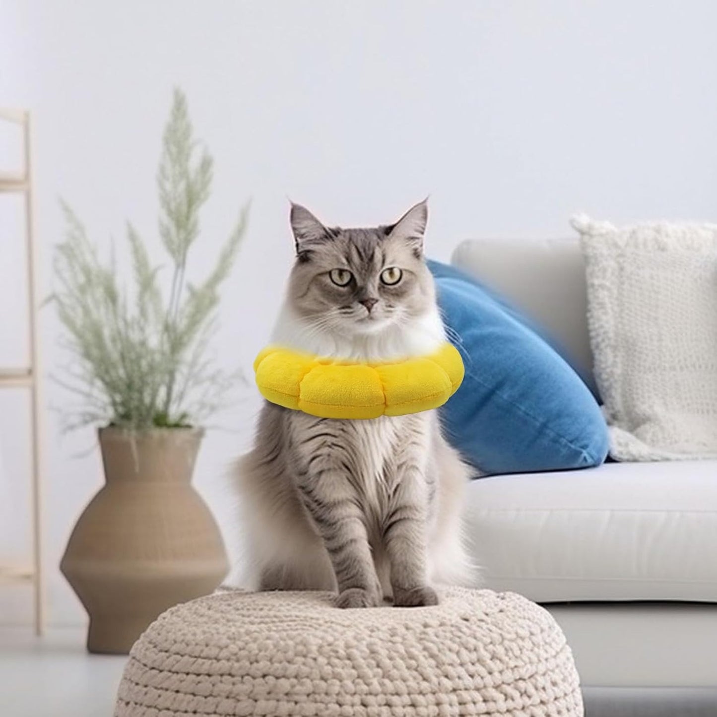 Sunflower Cat Recovery Cone – Soft, Adjustable E-Collar for Cats & Small Dogs, Gentle Post-Surgery Protection, Anti-Lick Pet Neck Pillow, Easy-Clean Design (Yellow)