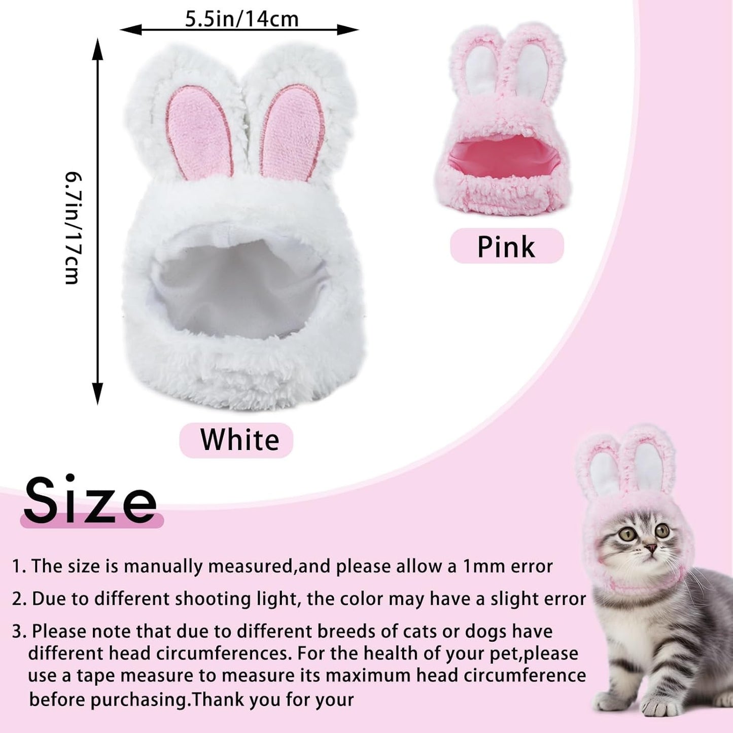 Adorable Cat Costume – Soft, Adjustable Bunny Ears Hat for Cats, Puppies, and Small Pets, Cute Warm Headwear for Photos, Dress-Up, and Performances