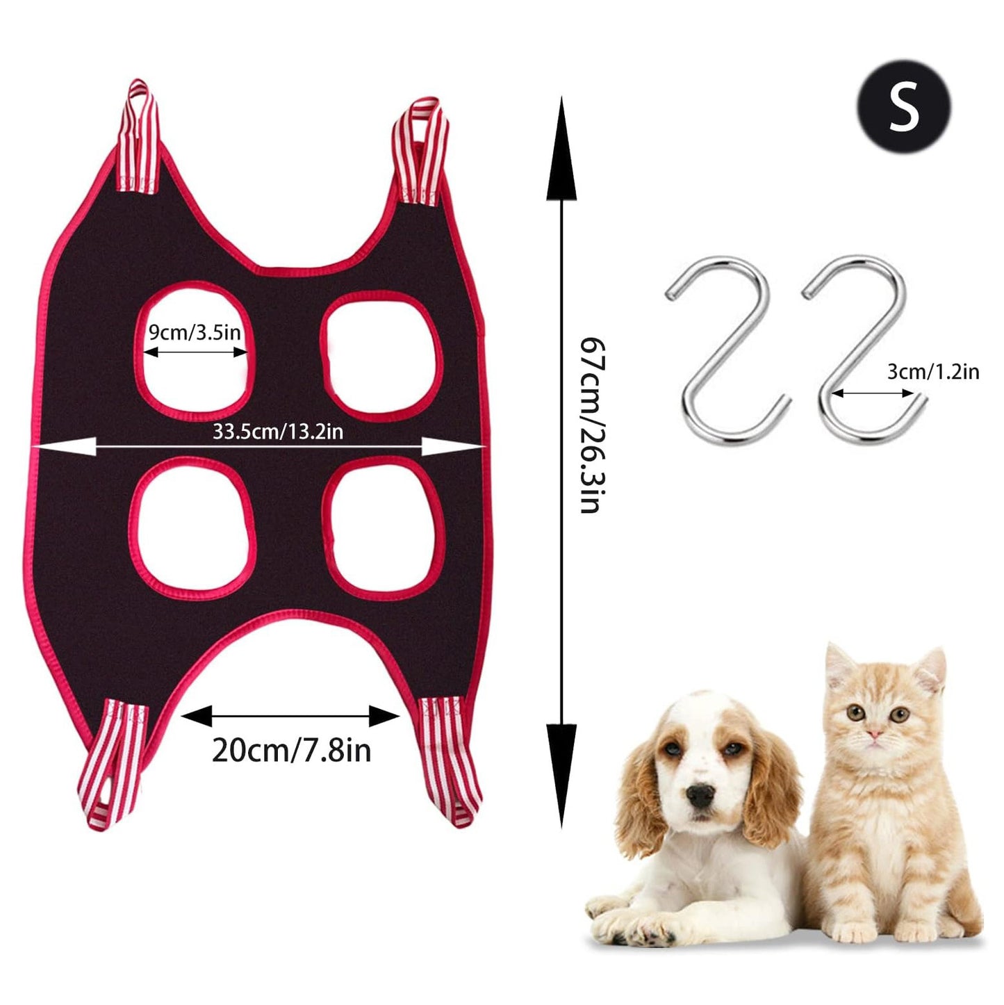 Dog Grooming Hammock Harness – Pet Grooming Sling with 2 S-Hooks, Comfortable Support Harness for Small & Medium Dogs and Cats, Ideal for Nail Trimming, Bathing, and Teeth Cleaning