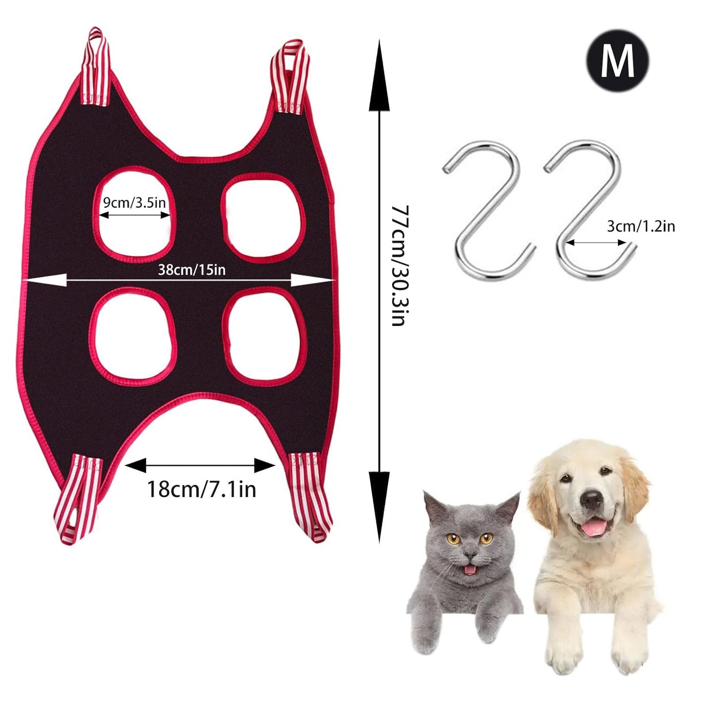 Dog Grooming Hammock Harness – Pet Grooming Sling with 2 S-Hooks, Comfortable Support Harness for Small & Medium Dogs and Cats, Ideal for Nail Trimming, Bathing, and Teeth Cleaning