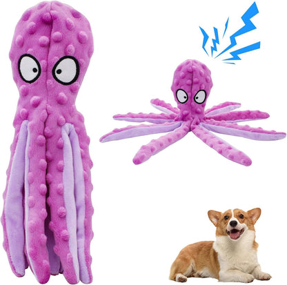 Squeaky Dog Toy – 12.5" Plush Octopus Toy with Crinkle Paper and Built-In Squeaker, Stuffing-Free Durable Toy for Indoor Dogs