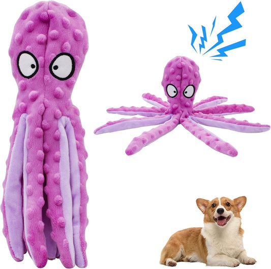 Squeaky Dog Toy – 12.5" Plush Octopus Toy with Crinkle Paper and Built-In Squeaker, Stuffing-Free Durable Toy for Indoor Dogs