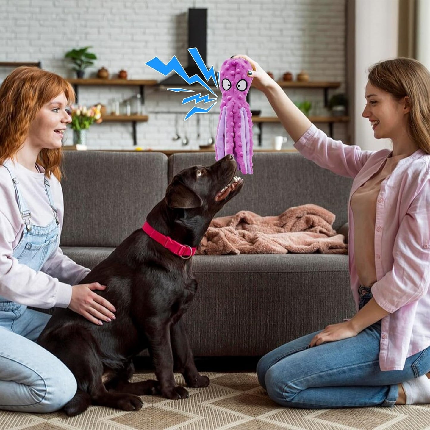 Squeaky Dog Toy – 12.5" Plush Octopus Toy with Crinkle Paper and Built-In Squeaker, Stuffing-Free Durable Toy for Indoor Dogs