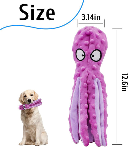 Squeaky Dog Toy – 12.5" Plush Octopus Toy with Crinkle Paper and Built-In Squeaker, Stuffing-Free Durable Toy for Indoor Dogs