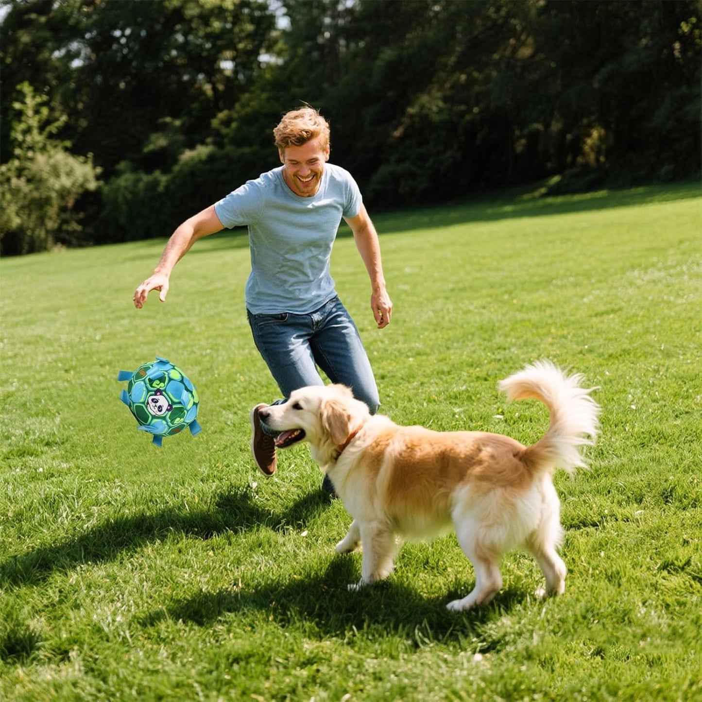 Squeaky Dog Ball – 12CM Plush Soccer Ball with Carry Straps and Internal Bell, Soft Interactive Toy for Small & Medium Dogs, Great for Tug-of-War, Playtime, and Keeping Pets Busy