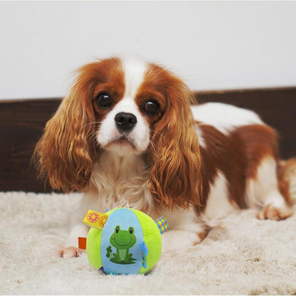 Squeaky Dog Ball – 12CM Plush Soccer Ball with Carry Straps and Internal Bell, Soft Interactive Toy for Small & Medium Dogs, Great for Tug-of-War, Playtime, and Keeping Pets Busy